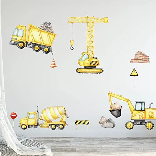 WANDKIND Baustelle Set V313 Wandtattoo | Handgezeichnete Aufkleber für Kindergarten - Kreative Wandtattoos mit Baustellenmotiven, hergestellt in Deutschland. Leicht anzubringen, ideal für Kinderzimmer und Klassenräume. Ungiftige Farben und geruchlos – perfekt für eine fröhliche Gestaltung!