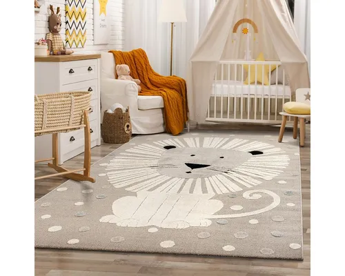 the carpet Jungle Kids Teppich – Löwe, 140 x 200 cm - Teppich für Baby- & Kleinkinderzimmer mit 3D-Effekt und niedlichen Tiermotiven, pflegeleicht und strapazierfähig für spannende Abenteuer im Kinderzimmer.
