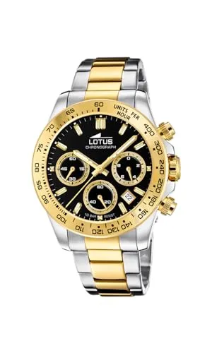 LOTUS Herren Armbanduhr 43mm - Edelstahl in Silber-Gold-Schwarz - Elegante Herren Armbanduhr mit 10 Bar Wasserdichtigkeit, ideal für Schnorcheln und Schwimmen. Hochwertiges Edelstahlgehäuse und stilvolles Design.