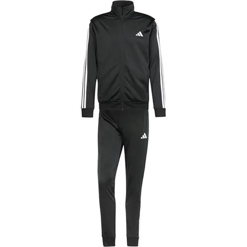 adidas Herren SPORTSWEAR BASIC 3 STRIPES TRICOT TRACKSUIT, Black, XL Short - Trainingsanzug aus 100 % recyceltem Polyester, regulär geschnitten mit durchgehendem Reißverschluss und elastischem Bund für optimalen Tragekomfort.