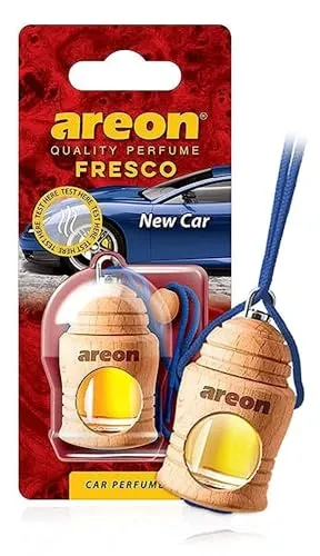 AREON Fresco Auto Duft New Car Neues Auto Neuwagen Blau Glas Duftflakon Holz Flakon Hängend Anhänger Spiegel 4ml (Pack x 1)