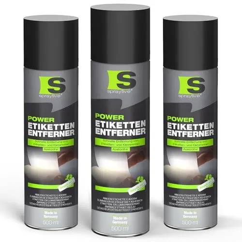 Spraytive 3 x 500ml Power Etikettenentferner – Acetonfrei, Klebereste-Entferner & Etikettenlöser, Reiniger für Aufkleber & Markierungsfarben – Schnelle, rückstandslose Entfernung - Made in Germany