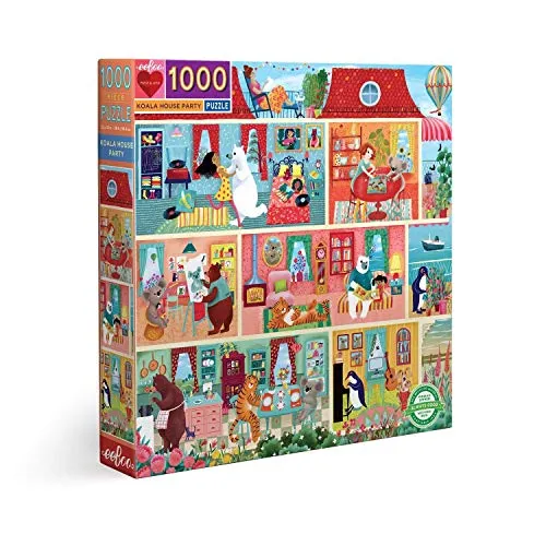 eeBoo: Piece and Love Koala House Party 1000 Teile Quadrat Erwachsene Puzzle Puzzle Puzzle für Erwachsene und Familien, glänzende, stabile Teile und minimaler Puzzlestaub