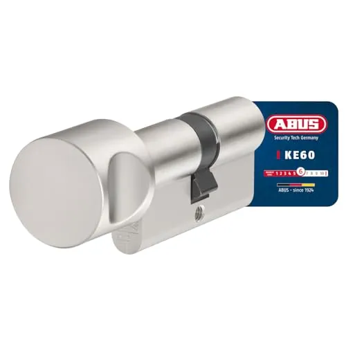 Abus E60NP Nickel Perle Z45/K30 Knaufzylinder - Schließzylinder mit ergonomischem Design, ideal für Holz- und Aluminiumtüren. Bietet umfassenden Schutz gegen Picking und Bohrversuche für maximale Sicherheit.
