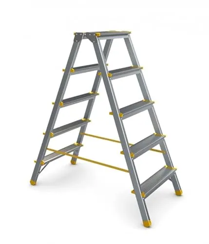 PROREGAL Metal Double Giraffe Doppelseitige Aluminium-Stufenstehleiter - 7 Stufen - Leitern - Hochwertige Stufenstehleiter mit 150kg Tragkraft, ideal für Zuhause und Gewerbe, rutschsicher und stabil für höchste Sicherheit.