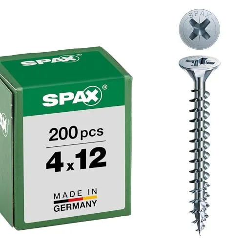 SPAX Universalschraube, 4,0 x 12 mm, 200 Stück, Kreuzschlitz Z2, Senkkopf, Vollgewinde, 4CUT, WIROX A3J, 1081010400123