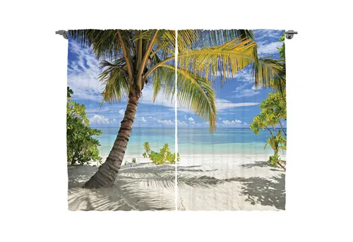 Abakuhaus Gardine Schlafzimmer Kräuselband Vorhang mit Schlaufen und Haken, Tropisch Palmen Küste