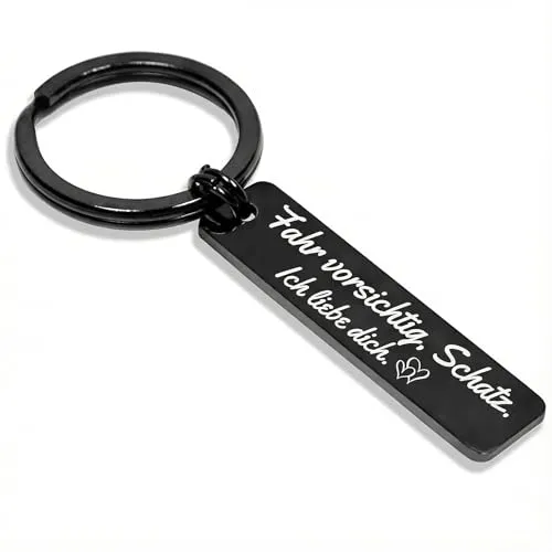 PREMIUM Schlüsselanhänger mit Gravur Fahr vorsichtig Mama Papa Oma Opa Bruder Schwester Schatz als Glücksbringer und Schutzengel - Keychain für deinen Lieblingsmensch (Schatz)