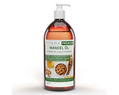 Kitama Körperöl Mandelöl Naturkosmetik - sanftes Baby-Öl, Pflege-Öl für Haut & Haar 1-Liter, Basisöl Massageöl
