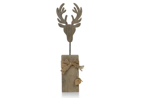 Moritz Skulptur Dekofigur Hirschkopf auf Mangoholzsockel 50 cm Weihnachten, Holz, Tischdeko, Fensterdeko, Wanddeko, Holzdeko, Weihnachtsdeko