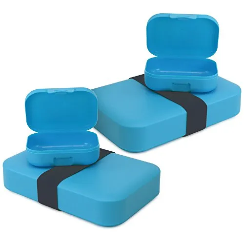 com-four® 4x Lunch-Box für unterwegs - Brotdose in verschiedenen Größen - Vorratsdosen für Essen, Snacks, Obst, Gemüse (04 Stück - Mix blau Set 1)