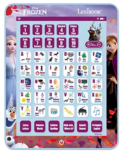 LEXIBOOK, Frozen, JCPAD002FZi4 zweisprachiges Lern-Tablett, Buchstaben, Zahlen und Musik, Englisch/Portugiesisch, Violett, JCPAD002FZi4