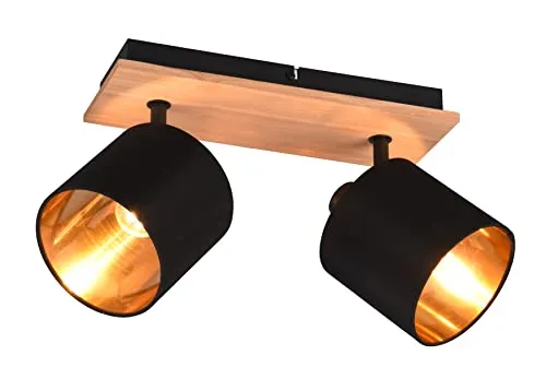 Reality Leuchten Strahler Tommy R81332030 - 2-flammiger Spotbalken - Moderne Lampe mit schwarzem Stoffschirm und Holzdekor, ideal für stimmungsvolle Beleuchtung in Wohnräumen. Exklusive 2xE14 Leuchtmittel für individuelle Lichtgestaltung.
