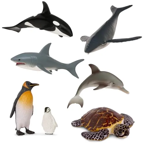 TERRA by Battat – Meeresleben-Tier-Set – Spielzeug-Meerestiere – Wale, Delfine, Pinguine und mehr – Detaillierte Meeresbewohner – Realistische Figuren für Sensory Bin – 3 Jahre +