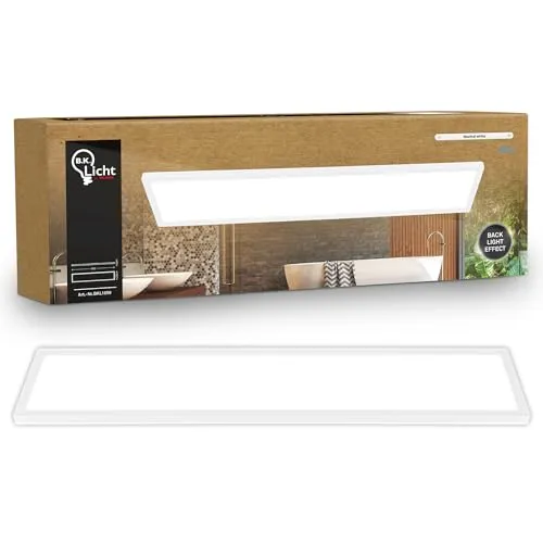 B.K.Licht LED Panel Flach 98x20cm 36W 4800lm Neutralweiß - Helles LED Panel mit 4.800 Lumen für eine gleichmäßige Ausleuchtung. Spritzwassergeschützt (IP44) ideal für Badezimmer und Küchen. Flaches Design passt in jedes Raumkonzept.