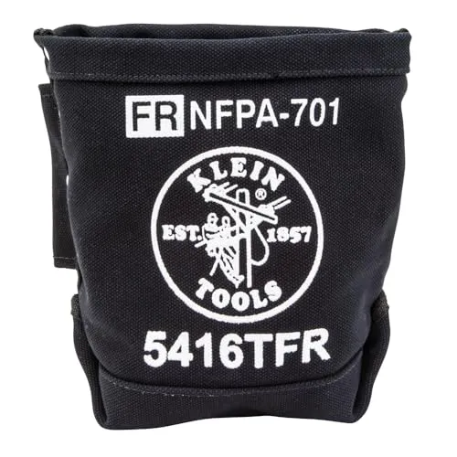 Klein Tools 5416TFR | Flammhemmende Werkzeug-/Bolzentasche aus Canvas Nr. 4 | Gürtel-Tunnelschlaufe bis 7,6 cm | Doppelboden, genietet | NFPA-701 erfüllt | 12,7 × 25,4 × 22,9 cm | Schwarz