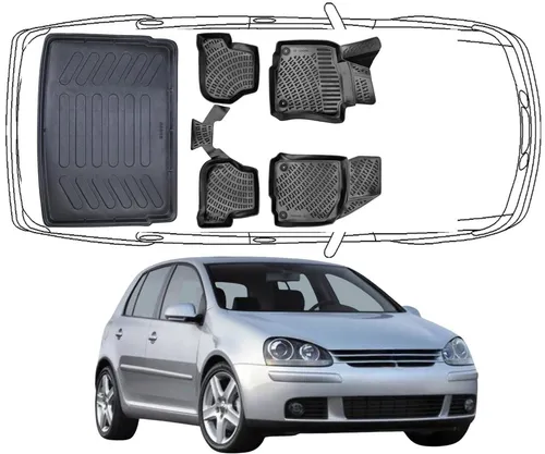 Rizline Passgenaue 3D Fussmatten für Volkswagen Golf 5 (2002-2009) - Präzise 3D Fussmatten aus langlebigem TPE-Material, rutschfest und allwettertauglich. Einfache Reinigung und Installation für optimalen Schutz des Fahrzeugs.