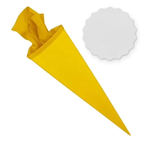 itenga Set Bastelschultüte rund 70 cm inkl. Namensschild in Stern Form - Schultüte Zuckertüte Rohling Personalisieren Name Schulkind (Gelb)