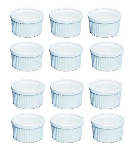 TAMLED 12 STÜCK im SET Pastetenform Ø 11 cm Auflaufschälchen, Crème brûlée und Lava Cake Förmchen, Porzellan backofenfest weiß für Muffin, Dessert, Soufflé, Ragout fin, Würzfleisch