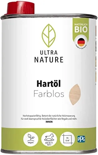 ULTRA NATURE Hartöl 0,25L, Farblos, Vegan, Bio, Lösemittelfrei, Hartwachsol, Möbelöl, Fußbodenöl