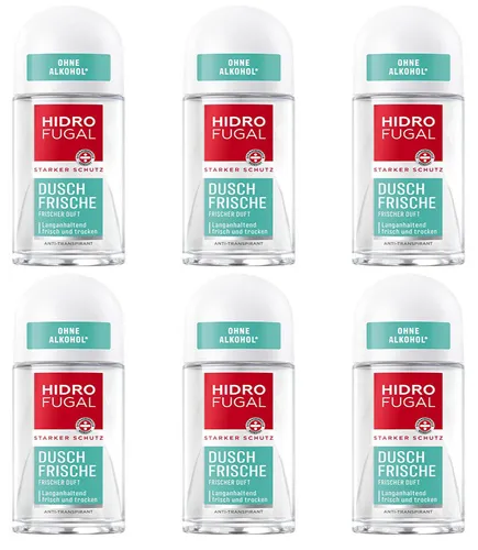 6x Hidrofugal DUSCH FRISCHE Deo Roll-on ohne Ethylalkohol Antitranspirant, 50ml