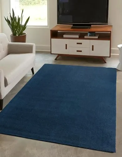 DomDeco Waschbarer Teppich Feel – Super Weich & Pflegeleicht | 11 mm Kurzflor, Individuell Zuschneidbar | Moderner Teppich für Wohnzimmer, Schlafzimmer, Kinderzimmer | 120 x 170 cm | Dunkelblau