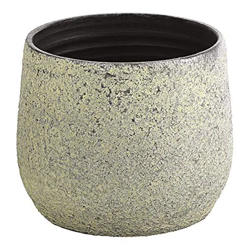 Dehner Übertopf Yves, strukturiert, Keramik, silber - Garten-Zubehör mit elegantem Design, ideal für stilvolle Pflanzpräsentationen und zur Verschönerung Ihrer Wohnräume.