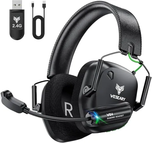 WESEARY WG4 Gaming Headset Wireless, 2,4G Wireless Gaming Headset mit Mikrofon für PS5, PS4, PC, Switch, Mac, Faltbarer Surround Sound Bluetooth Kopfhörer, Über 45 Stunden Akkulaufzeit