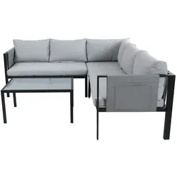 TPFGarden Gartenlounge-Set YOLO, 11-tlg. für 6 Personen - Garten-Lounge-Set aus hochwertigem Stahl, ideal für entspannte Stunden im Freien. Bequeme Sitzkissen und eine stilvolle Tischplatte aus satiniertem Glas sorgen für Komfort und Eleganz.