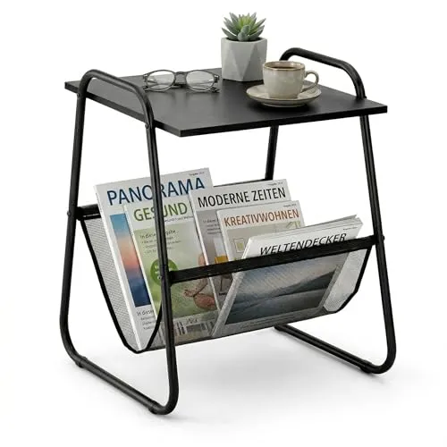 Wonnika Beistelltisch Schwarz, Metall und Holz Couchtisch, 40x40x55 cm