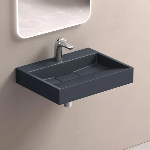 doporro Aufsatzwaschbecken aus Mineralguss - Anthrazit Matt - Hochwertiges Hänge- und Aufsatzwaschbecken aus Mineralguss, ideal für modernes Badezimmerdesign mit eleganter anthrazit matt Oberfläche und praktischen Ablaufgarnitur.