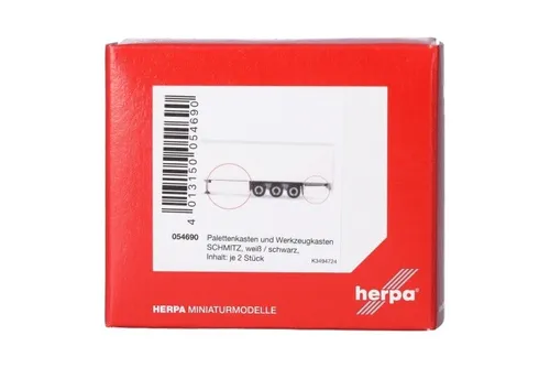 Herpa Zubehör 054690 | Palettenkasten u. Werkzeugkasten (SCHMITZ) | 2x weiß u. s