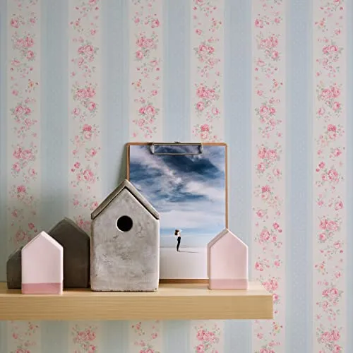 Floral Tapete Blau Weiß Rosa - A.S. Création Maison Charme 390691 - Vliestapete für jeden Raum, leicht zu verarbeiten dank ansatzlosem Design. Hochwertige Qualität Made in Germany, ideal für stilvolle Wohnakzente.