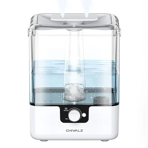 CHIVALZ Top Fill Luftbefeuchter für Große Räume, 6L mit Nachtlicht, 360°Drehbare Düse Humidifier, 26dB, 50H Aroma Diffuser für Schlafzimmer Kinderzimmer Pflanzen Baby, Weiß, 1 Pack + 2 Mist Outlets