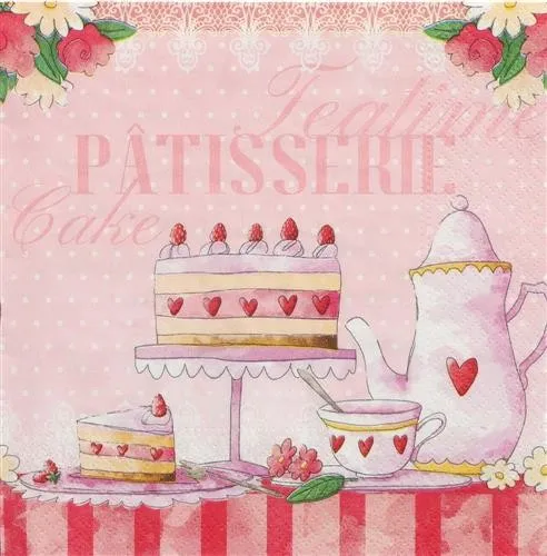 Servietten Patisserie Kaffee Kuchen Kanne Torte Geburtstag Motiv rosa 33x33cm 20