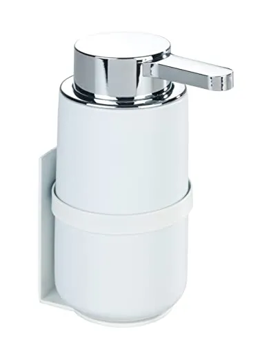 WENKO Wand Seifenspender Woya - Nachfüllbarer Pumpspender aus Keramik - Praktischer Wand-Seifenspender Woya von WENKO in Weiß, fasst bis zu 250 ml Flüssigkeit. Mit Turbo-Loc® Befestigung ohne Bohren für einfache Montage. Ideal für Küche und Bad.