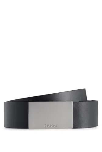 HUGO Herren Gand Sz35 Gürtel aus italienischem Leder mit Logo-Koppelschließe Schwarz 90