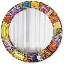 Tulup Runder Wandspiegel mit Druck, 50 cm - Stilvoller runder Wandspiegel mit einzigartigem Print-Design. Ideal für Bad, Wohnzimmer oder Flur – verbindet moderne Ästhetik mit Funktionalität. Pflegeleicht und langlebig.