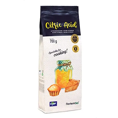 Nortembio Zitronensäure in Lebensmittelqualität, 100% rein 700 g – natürlichen Ursprungs, ohne Gentechnik – für Küche, Backen, Marmeladen & Käse + kostenlosem Rezeptbuch