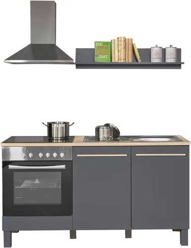 Küchenzeile Bilberry anthrazit Eiche Sonoma 160 cm - Moderne Einbauküche mit 3 Teilen, 2 Türen und einer robusten 28 mm Arbeitsplatte – ideal für stilvolle Küchenräume.