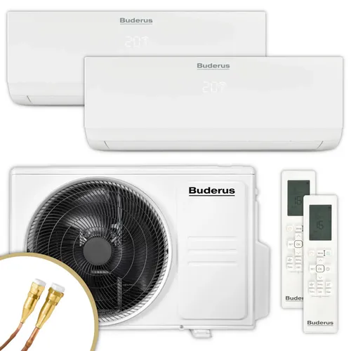 Buderus Logacool AC166i.3 Multisplit Klimaanlage - Effiziente Klimaanlage für 2 Räume bis 70 m². Schneller Anschluss mit Quick-Connect, extra leiser Betrieb und vielseitige Funktionen für Kühlen, Heizen und Entfeuchten.