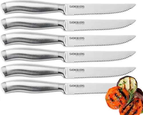 Svensbjerg Steakmesser-Set, Wellenschliff, Edelstahl Steakmesser, Pizzamesser, Grillmesser, 6-teilig | SB-SK101