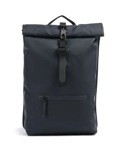 RAINS Rucksack Rolltop 47 Marineblau - Tagesrucksack mit wasserdichtem Design, ideal für Pendler. Mit Rolltop-Öffnung, D-Ring für Fahrradschlösser und gepolsterten Rückengurten für optimalen Tragekomfort.