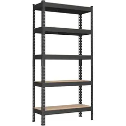 SONGMICS Schnellmontage, Robustes Regal, Stehregal, Lagerregal, Küchenregal, Regal, 5 Etagen, 30 x 75 x 150 cm, Tragfähigkeit 875 kg, für Keller, Küche, Büro, Schwarz, GLR300B01