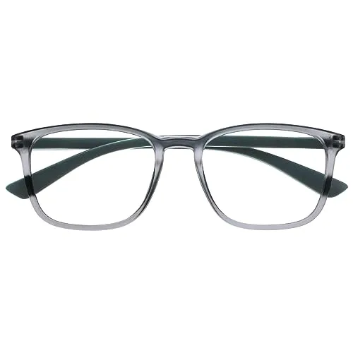 OPULIZE Max Lesebrille - Klassische große rechteckige Fassung - Brille in mattem Transparentgrau mit grünen Bügeln - Herren Damen Unisex - R78-7 - +2,50