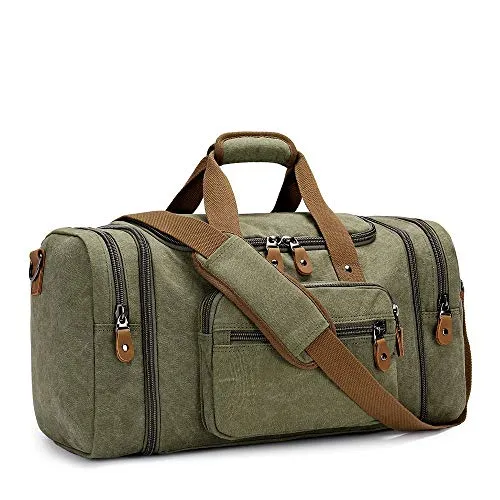 Erweiterbar Canvas Reisetasche Herren 50L / 40L, Weekender Damen Groß, Sporttasche für männer, Duffle Reisen Übernachtung Taschen, Armee Grün