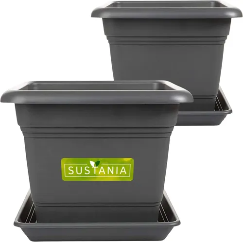 2er Set Blumenkasten Blumentopf Blumenkübel Pflanzkasten groß 48x48 Anthrazit