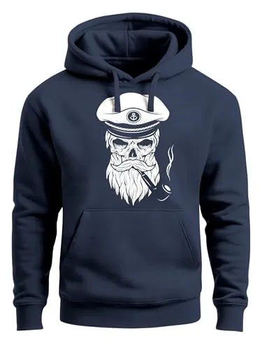 Neverless Hoodie Kapitän Skull 4XL - Herren-Sweatshirt mit stylischem Totenkopf-Design, aus 80% Baumwolle für hohen Tragekomfort und ideal für maritime Looks.