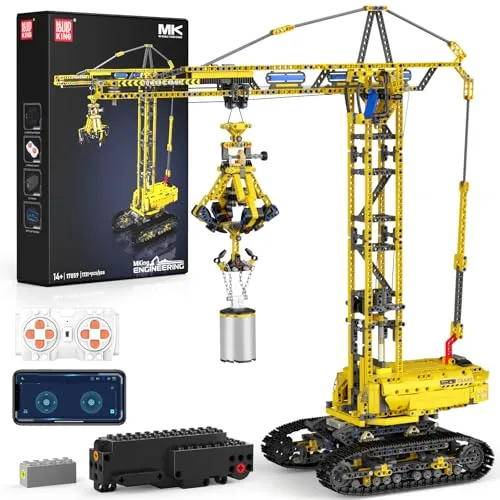 Mould King Technik Bagger Turmdrehkran Klemmbausteine, Modell Raupenkran für 14+ Jugendliche/Erwachsene, Mobiler Turmdrehkran Baustein-Bausatz Spielzeug (1731 Teile)
