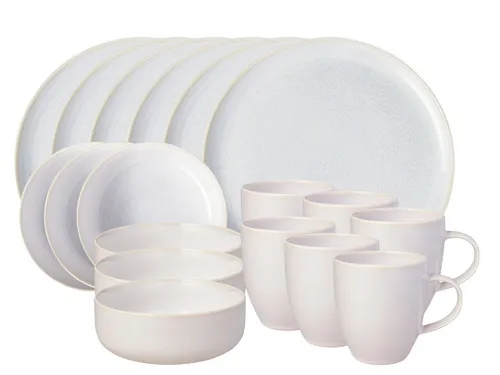 like. by Villeroy & Boch Frühstücks-Set Crafted Cotton 18-teilig - Elegantes 18-teiliges Frühstücksset für sechs Personen aus hochwertigem Premium Porcelain. Das stilvolle Design mit reaktiver Glasur sorgt für individuelle Farbnuancen und macht jedes Stück zu einem Unikat. Spülmaschinen- und mikrowellengeeignet.